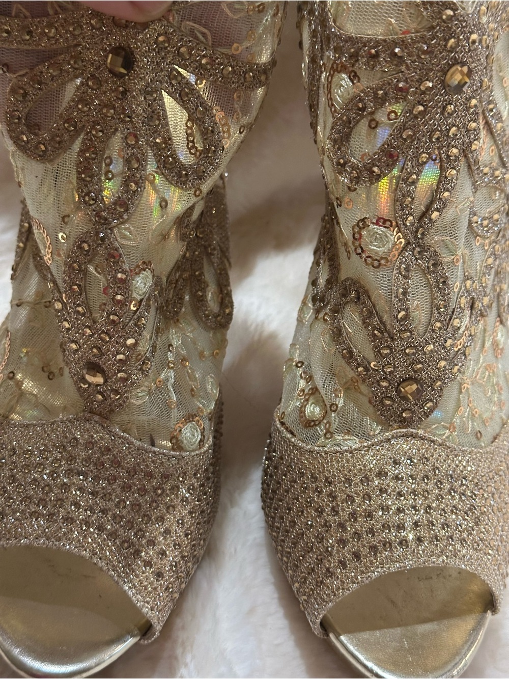 Hot Tomato Gold Sequin Mesh Peep-Toe Heels - Picture 3 of 10